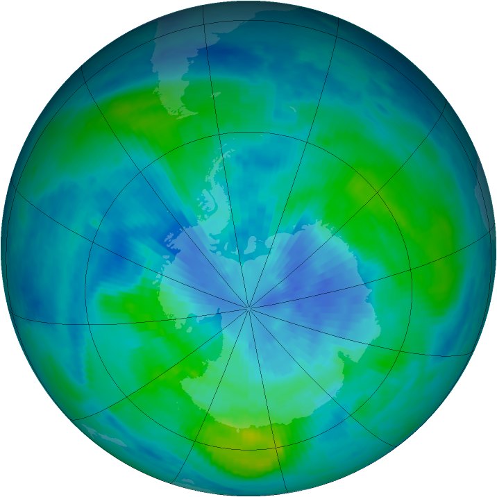 Antarctic ozone map for 20 March 1988
